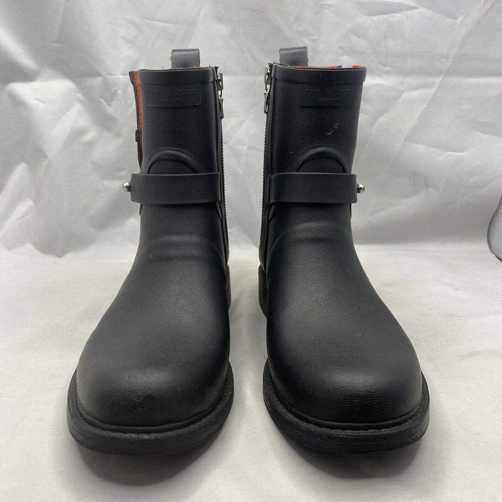 Rag & Bone New York Moto Rain Boots Black Rubber Size 37 EUR /Womens 7 US *READ - Picture 3 of 10